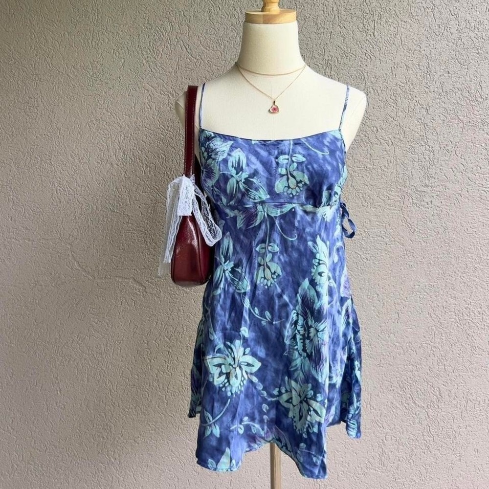 Vtg Y2K 2000 Victoria's Secret 100% Silk Slip Dress Babydoll Cami Blue Lingerie
